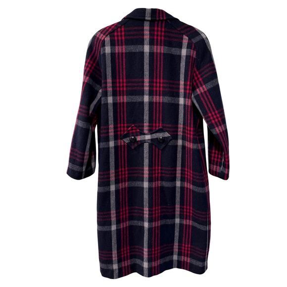 Sezane Vintage XL Oversized Slouchy 100% WOOL Plaid Coat Long Jacket Trench Blue - Picture 4 of 11